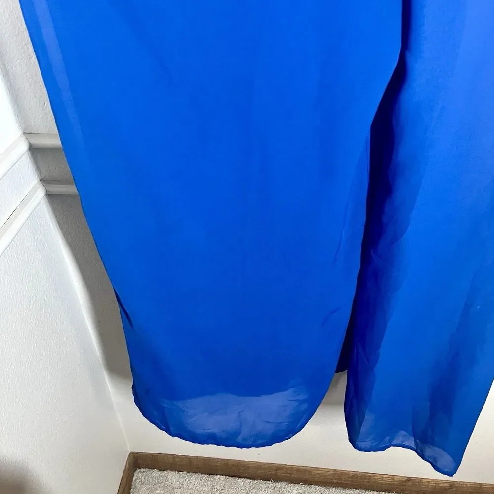 NWT Philosophy Royal Blue Silky Jumpsuit Womens Large Wide Leg Retro Formal Boho
